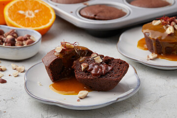 Chocolate cake with orange sauce