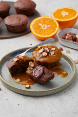 Chocolate cake with orange sauce