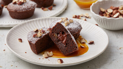 Chocolate cake with orange sauce
