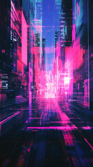 Futuristic Neon Street with Glowing Pink Digital Motion Effects in Cyber City Background,generative ai