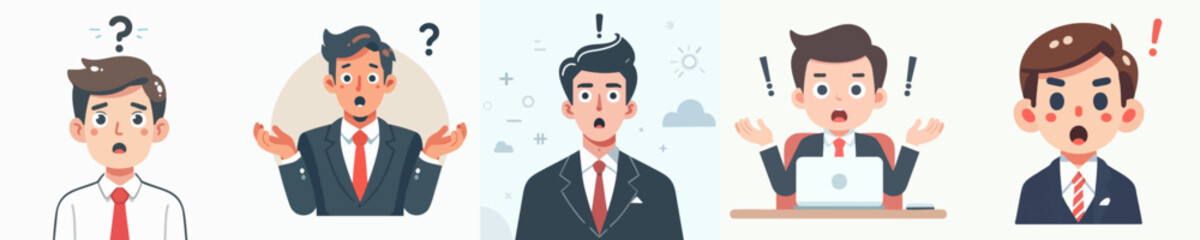 Simple Style Various Expression of Businessman in Different Situations Illustration
