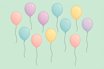 A festive vector illustration of colorful helium balloons with ribbons flying against a happy background, perfect for any birthday party or celebration