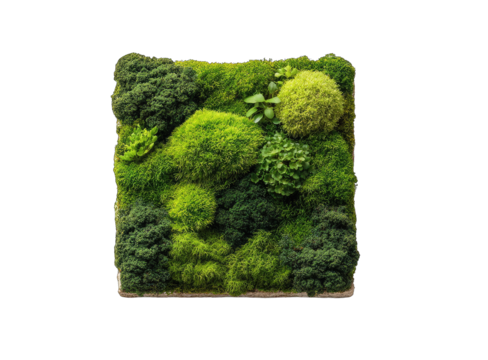 Square arrangement of various mosses and small plants