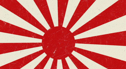 Japanese rising sun flag design in retro style with textured scratches for background use