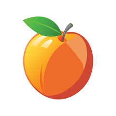 Bright orange peach with green leaf on white background