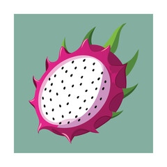 Dragon fruit cut in half on a teal background pitaya