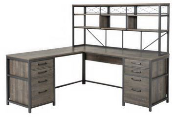 Modern l-shaped office desk isolated on transparent background transparent background