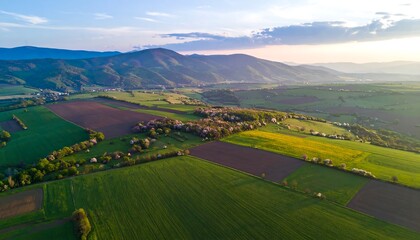 Panoramic view of rural landscape at sunset