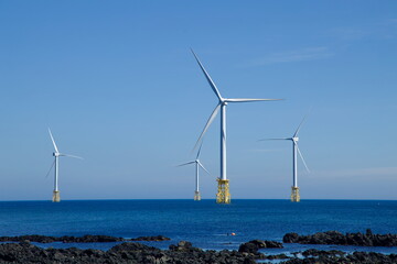 Close View of Offshore Turbines