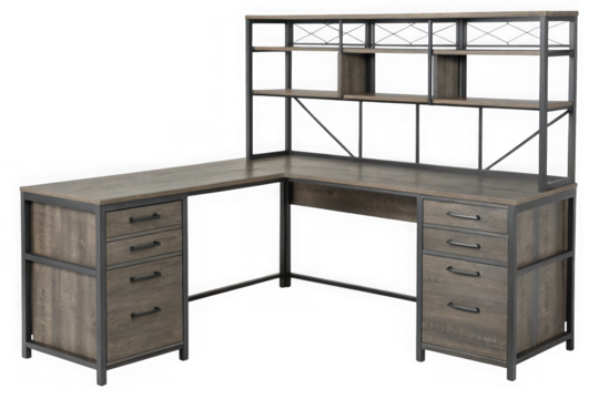 Modern l-shaped office desk isolated on transparent background transparent background