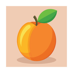 Flat Design Peach with Green Leaf on Light Background