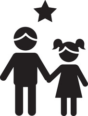 Boy and Girl Icon with Star &ndash; Children Symbol, Family, Friendship, Kids Silhouette