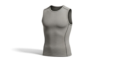 Blank gray athletic sleeveless compression shirt for sportswear and active lifestyle, designed for optimal comfort and performance during physical activity and exercise.