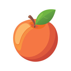 Orange Peach Fruit with Green Leaf on White Background