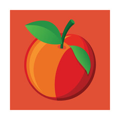 Red and orange apple with green leaves on orange background Keywords: apple, fruit, food