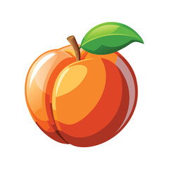 Shiny orange peach with green leaf on white background Keywords: peach, fruit, food, healthy