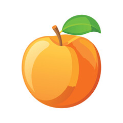 Single ripe orange peach with green leaf on white background