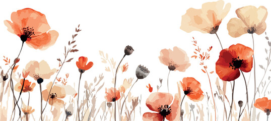 Collection of delicate blue watercolor flowers and botanical elements with black ink accents