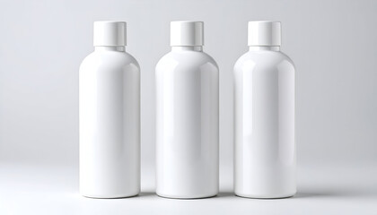 Three White Bottles with Studio Shot.