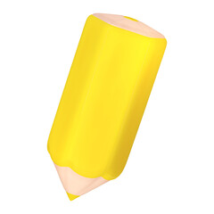 A stylized 3D green colored pencil has a chunky body and a sharpened tip.