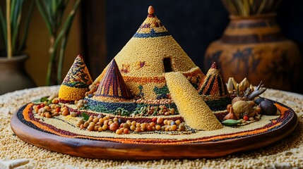 Traditional Ethiopian festive food platter with injera bread.