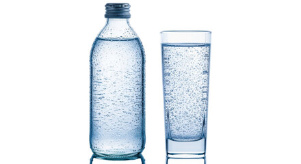 Isolated Bottle and Glass of Sparkling Water