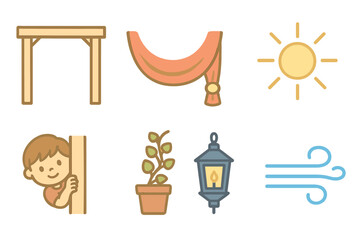 Children's Pergola Illustrations. Flat vector mini-illustrations pergola drapes and covers in colors children's illustrations: