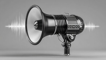 Black megaphone with sound waves