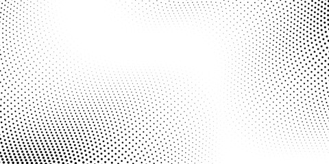 Flowing dots particles wave pattern 3D curve halftone black gradient curve shape isolated on white background. Vector in concept of technology, science, music
