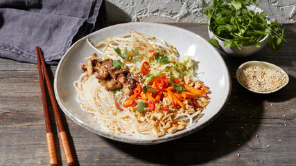 Glass noodle stir-fry with shiitake and vegetables