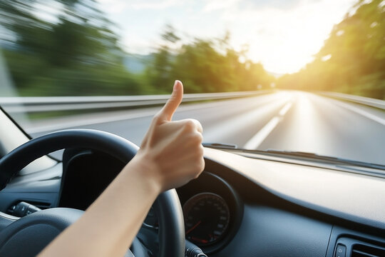 Thumbs up for a great ride: Enjoying a scenic drive with confidence and satisfaction
