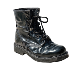 Glossy black leather combat boot