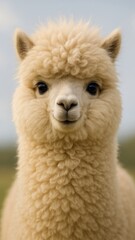 Fototapeta premium Adorable fluffy alpaca portrait