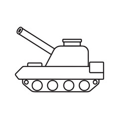 Simple tank line art illustration, military armored vehicle outline for coloring book or icon.
