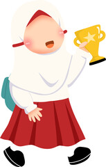 Cute hijabi girl elementary student, cartoon vector illustration