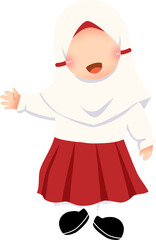 Cute hijabi girl elementary student, cartoon vector illustration