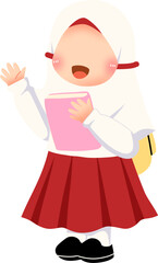 Cute hijabi girl elementary student, cartoon vector illustration