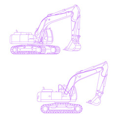 Line art illustration of excavator construction vehicle