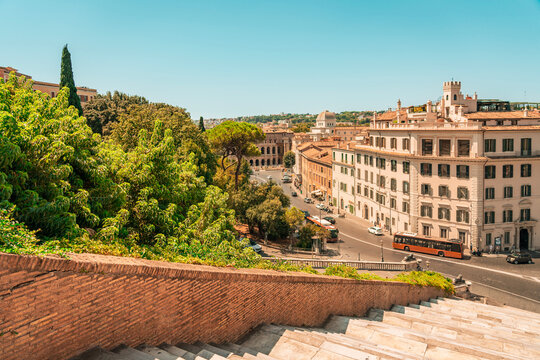 View of Rome city from Capitoline Hill terrace