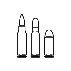 Bullet and cartridge outline icon set, different types of ammo, vector line art illustration.