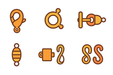 Colorful Jewelry Clasps. Flat vector mini-illustrations jewelry clasps in colors children's illustrations: lobster clasp, spring