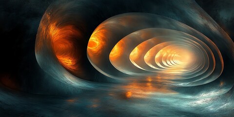 Abstract Spiral Galaxy Swirling with Warm Orange and Cool Blue Tones in Cosmic Space