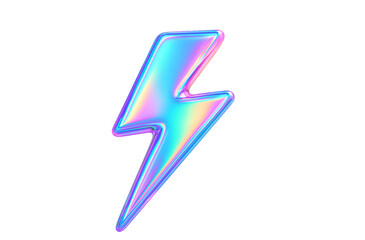 Iridescent lightning bolt icon energy flash power symbol design on transparent background