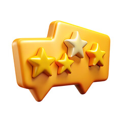 Obraz premium Three and a half golden stars on a yellow chat bubble against a black background