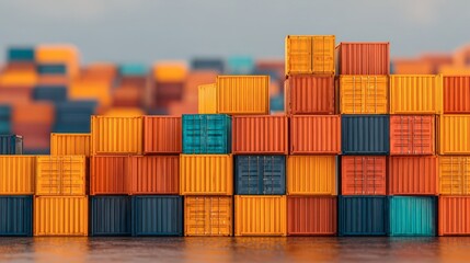Obraz premium Colorful stack of shipping containers at port for global trade