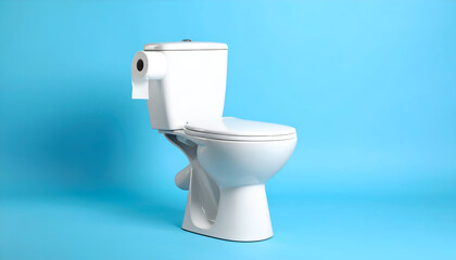 White Toilet with Blue Background.