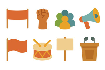 Colorful Children's Rally Icons. Flat vector mini-illustrations political rallies in colors children's
