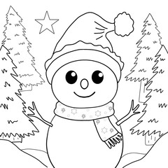 Coloring Pages, Cute Snowman Pictures, Christmas, Vector Wallpaper Background
