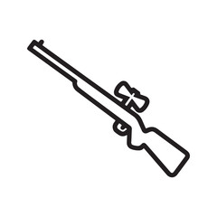 Hunting sniper rifle with scope, outline vector icon illustration.
