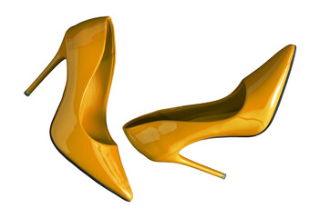 gold fashionable women heels shoe isolated